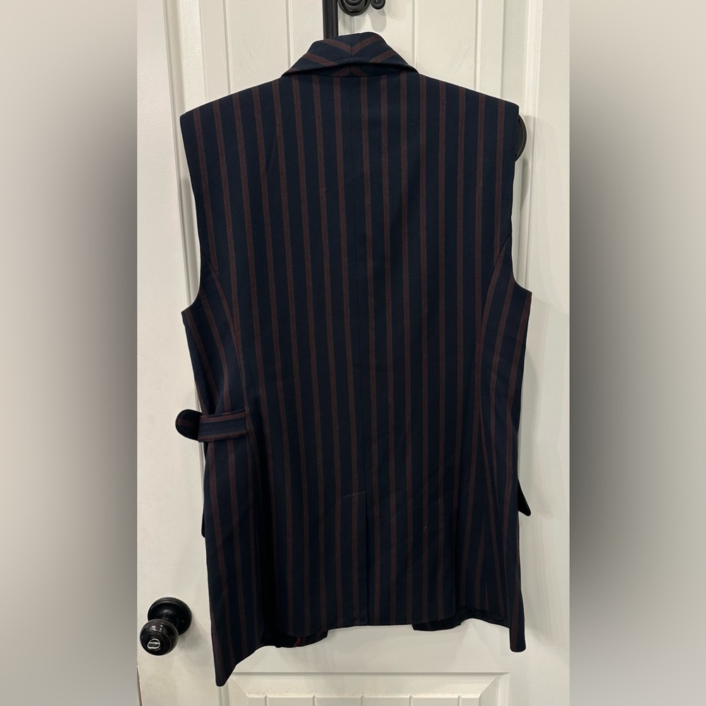 Anthropologie Navy Red Striped Side Buckle Vest Womens Size Small - Picture 6 of 7